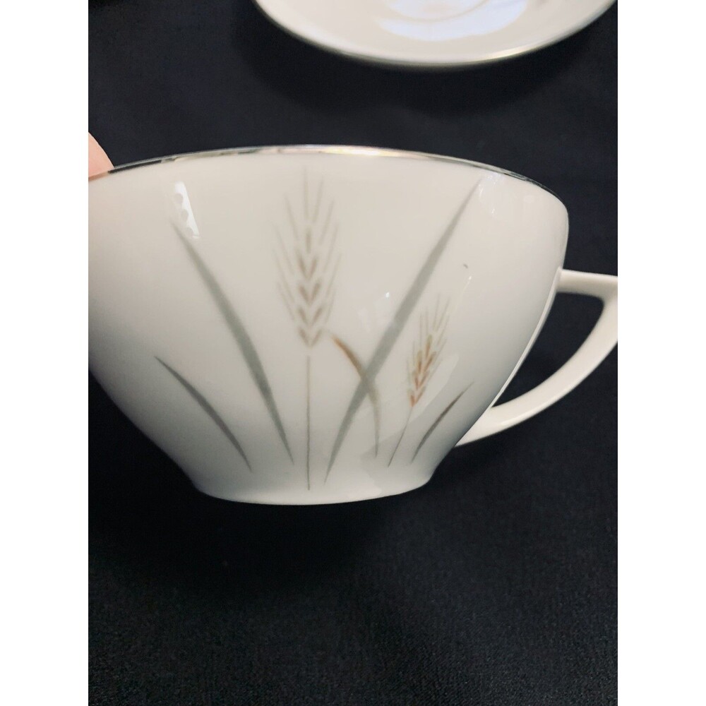 Vtg Platinum Wheat Fine China of Japan Tea Cup and Saucer Set/5 Max Schonfeld - Picture 2 of 16